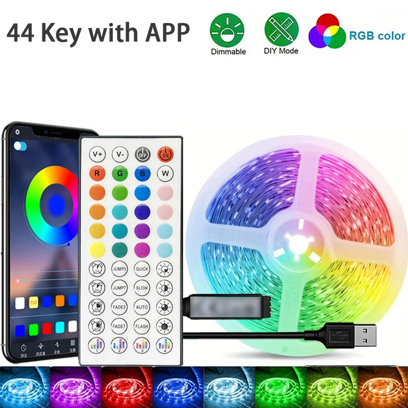 LED Strip Light Bluetooth 3/5/10M 2835 SMD 5V RGB Lights Flexible LED Lamp Tape Ribbon Self-adhesive TV Desktop Diode Decoration