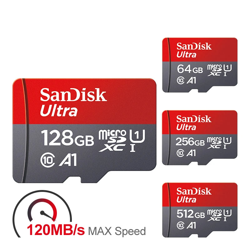 Micro SD Memory Card TF/SDCard 32GB 64GB 256GB 512GB 120M/S Class10 UHS-1 Flash Ultra 128GB Camera/Phone For Card Reader/Adapter