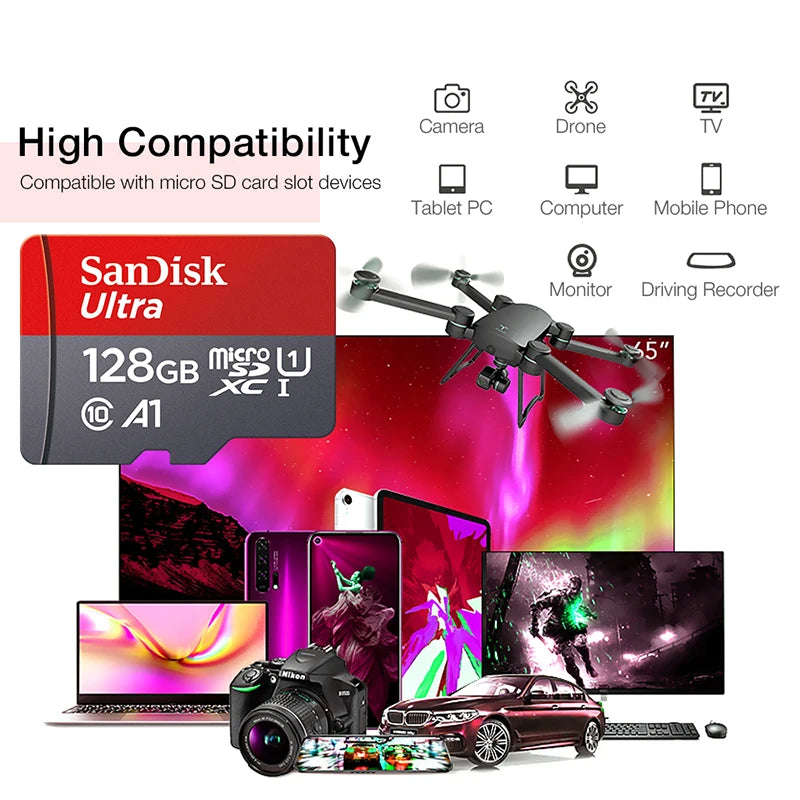 Micro SD Memory Card TF/SDCard 32GB 64GB 256GB 512GB 120M/S Class10 UHS-1 Flash Ultra 128GB Camera/Phone For Card Reader/Adapter