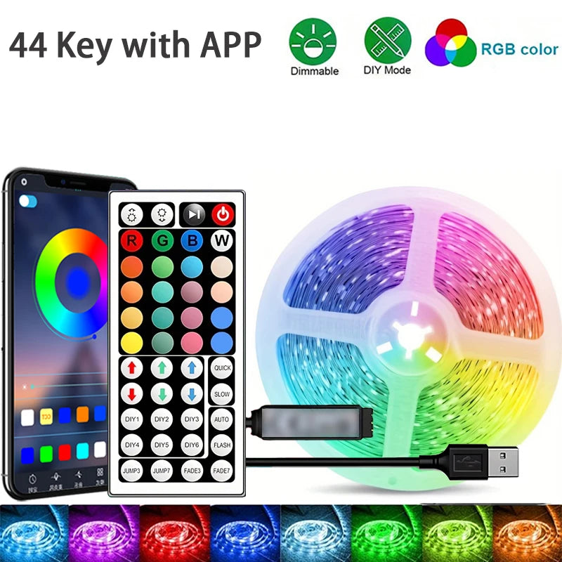 LED Strip Light Bluetooth 3/5/10M 2835 SMD 5V RGB Lights Flexible LED Lamp Tape Ribbon Self-adhesive TV Desktop Diode Decoration
