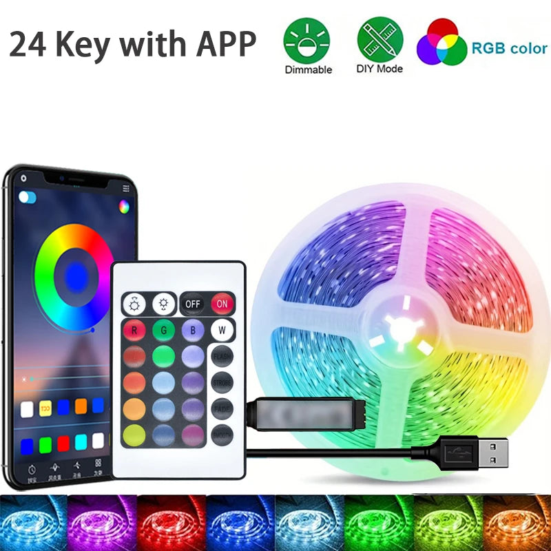 LED Strip Light Bluetooth 3/5/10M 2835 SMD 5V RGB Lights Flexible LED Lamp Tape Ribbon Self-adhesive TV Desktop Diode Decoration